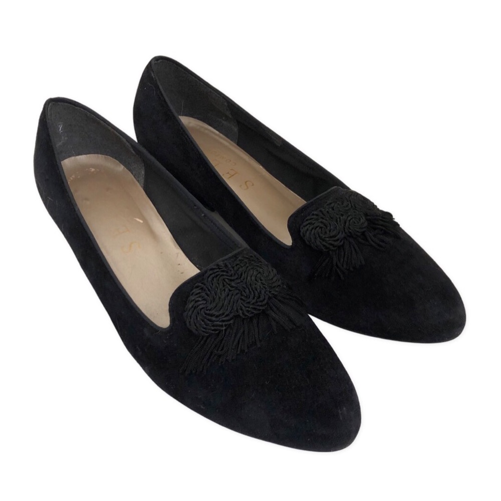 Vintage Black Suede Fringe Appliqué Heel Shoe
